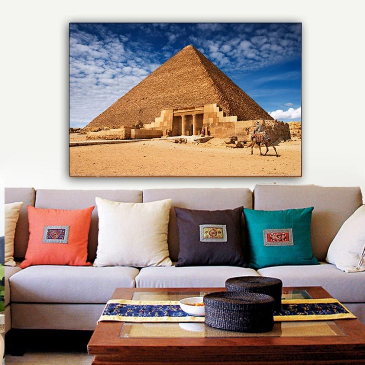 TPFLiving Poster Canvas / Egyptian Traumpreisfabrik Desert, Landscapes, Pyramids, Sphin –