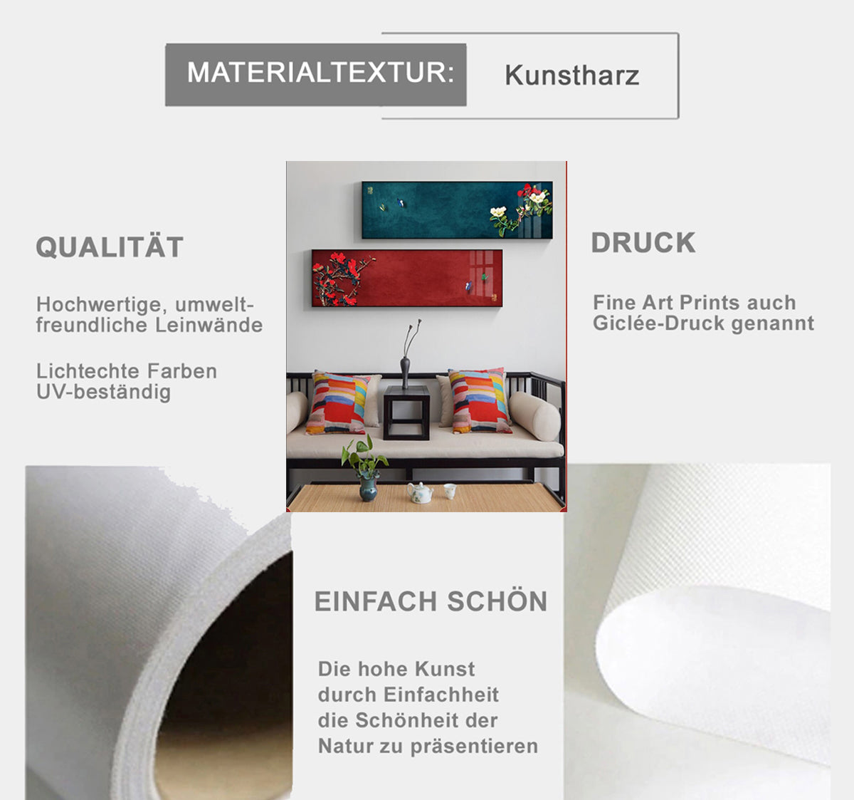 TPFLiving XXL Riesen Luxus Poster Leinwand Breitbildformat / Abstrakte Stukturen in Rot und Blau / 12 Motive in 6 verschiedenen Größen - OHNE Rahmen - Modell TPFL-LW-309-MH