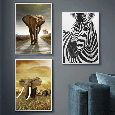 TPFLiving Luxus Poster Leinwand / Tierwelt Afrikas / 12 Motive in 17 Größen - OHNE Rahmen - Giraffe Nashorn Zebra Elefant Löwe Pferd - Modell TPFL-LW-33-MAN226-2