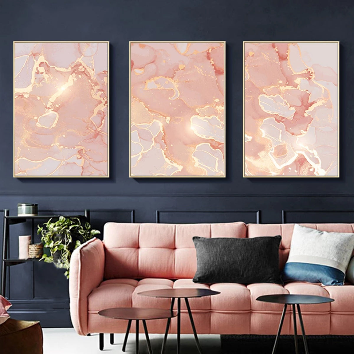 TPFLiving Luxus Poster Leinwand -Abstrakte Strukturen - Pink, Beige, Gold - 13 verschiedene Größen - OHNE Rahmen - Modell C