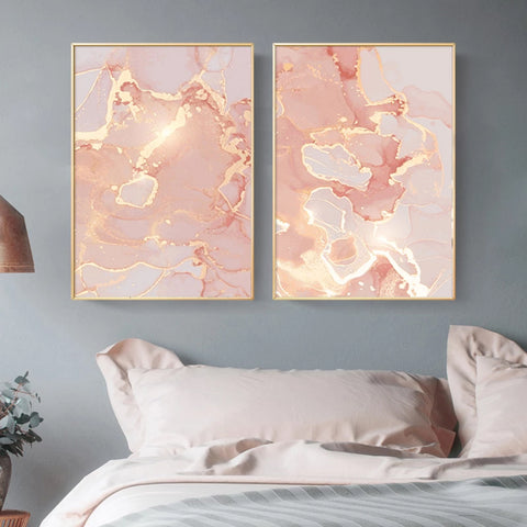 TPFLiving Luxus Poster Leinwand -Abstrakte Strukturen - Pink, Beige, Gold - 13 verschiedene Größen - OHNE Rahmen - Modell C