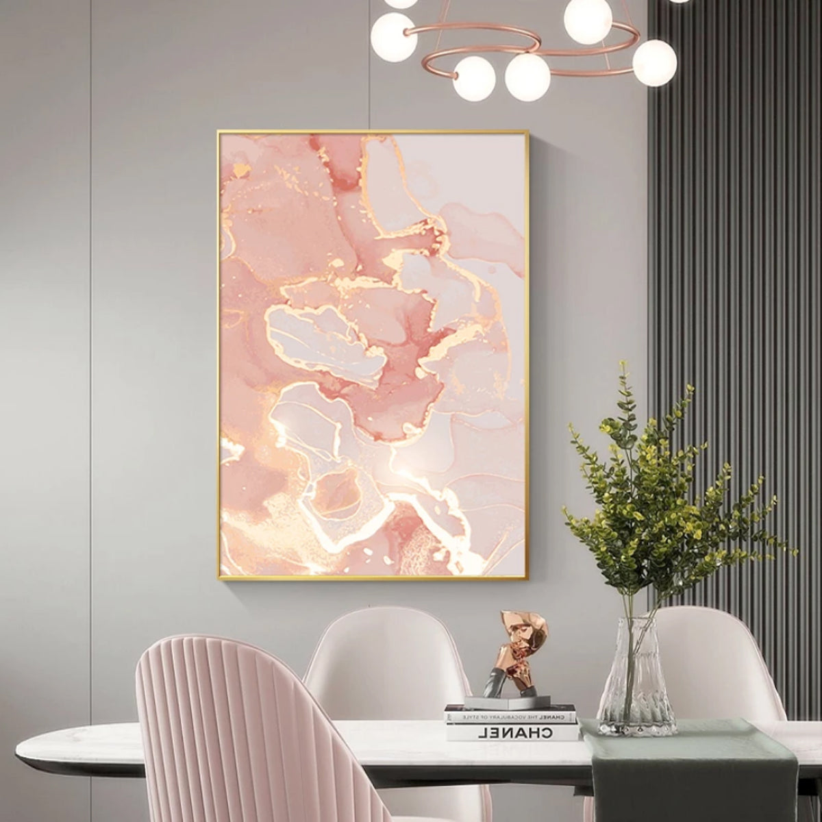 TPFLiving Luxus Poster Leinwand -Abstrakte Strukturen - Pink, Beige, Gold - 13 verschiedene Größen - OHNE Rahmen - Modell A