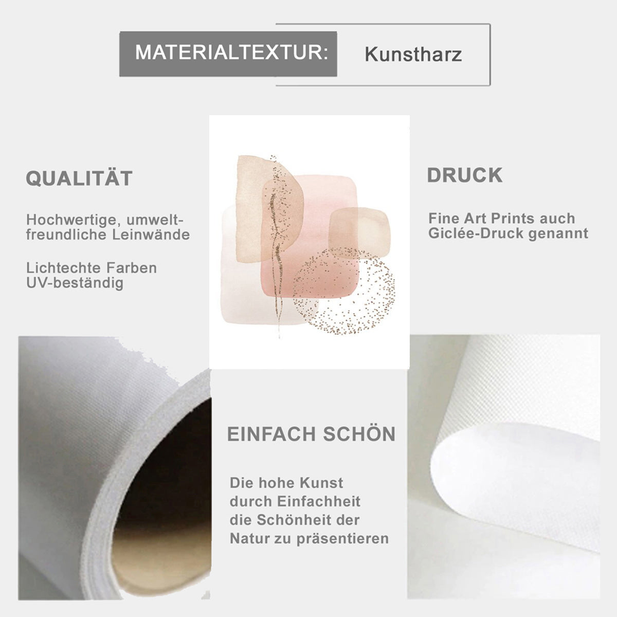 TPFLiving Luxus Poster Leinwand - Abstrakte Motive - Beige, Braun, Weiß - 13 verschiedene Größen - OHNE Rahmen - Modell A