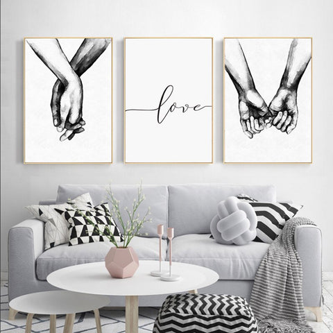 TPFLiving Poster Leinwand / Liebende Hände - Love - / mehrere Motive in verschiedenen Größen - OHNE Rahmen - Modell 3PCS
