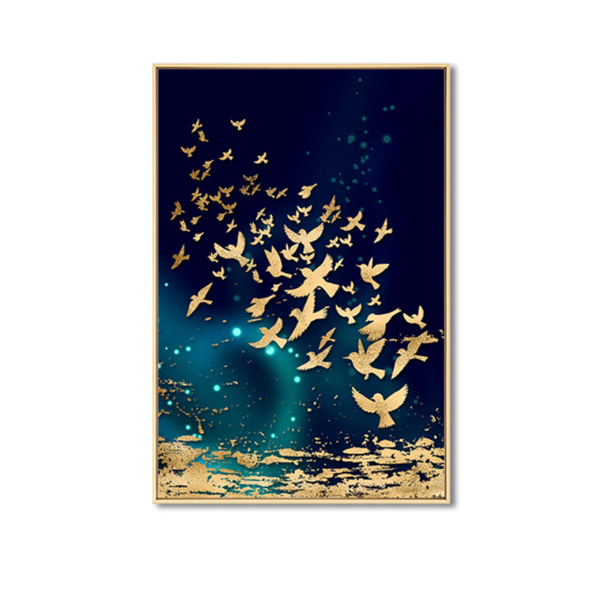 TPFLiving Luxus Poster Leinwand - Goldene Fische und Schmetterlinge auf blauem Hintergrund - 7 verschiedene Größen - Günstiges 3-er Set OHNE Rahmen - Modell C