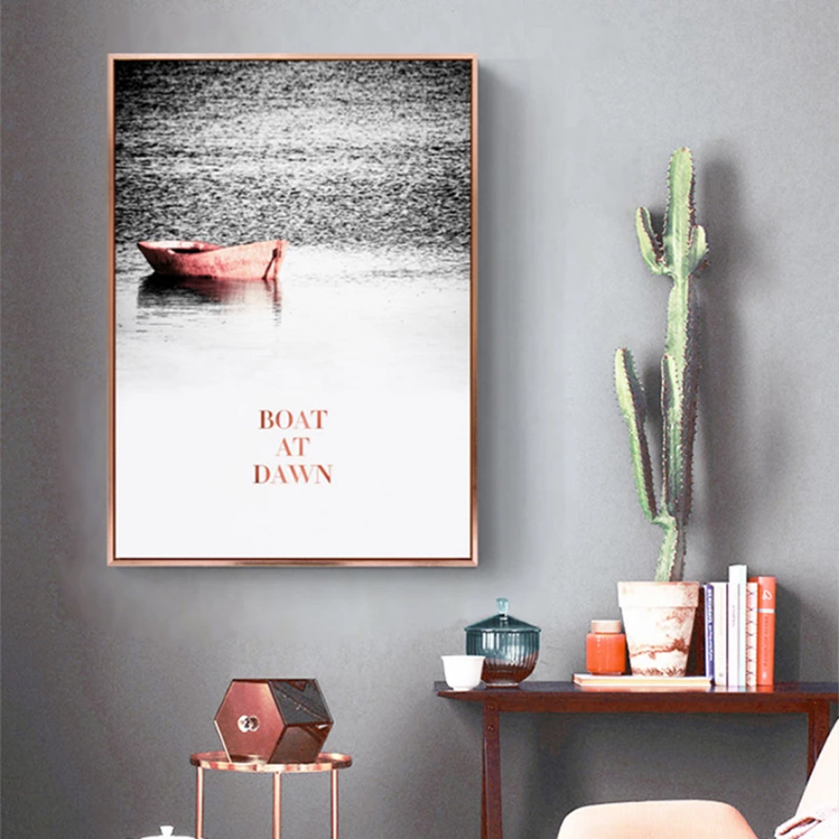 TPFLiving Luxus Poster Leinwand - Rosa Boote auf grauem Hintergrund - 7 verschiedene Größen - Günstiges 3-er Set OHNE Rahmen - SET