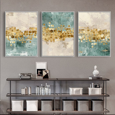 TPFLiving Leinwandbild Kunstdruck - Nordic Art Abstrakte Motive in Gold, Grün und Beige - OHNE Rahmen - Bilder Wohnzimmer - Modell TPFL-LW-61-MB