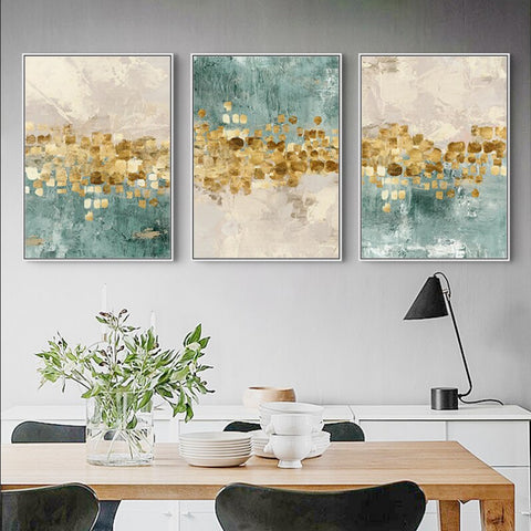 TPFLiving Leinwandbild Kunstdruck - Nordic Art Abstrakte Motive in Gold, Grün und Beige - OHNE Rahmen - Bilder Wohnzimmer - Modell TPFL-LW-61-MB