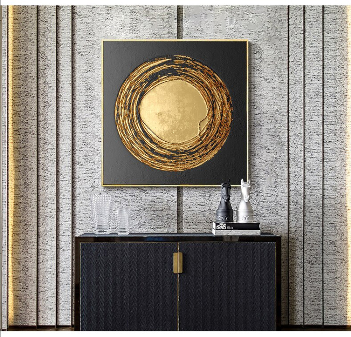 TPFLiving Leinwandbild Kunstdruck - Nordic Art Abstrakte Quatrate in Gold und Schwarz - OHNE Rahmen - Bilder Wohnzimmer - Modell TPFL-LW-66-MO