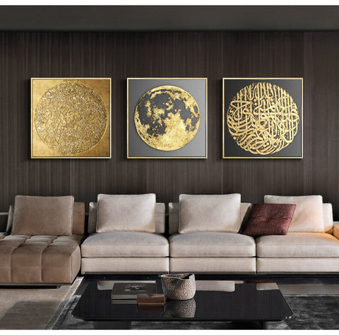 TPFLiving Leinwandbild Kunstdruck - Nordic Art Abstrakte Quatrate in Gold und Schwarz - OHNE Rahmen - Bilder Wohnzimmer - Modell TPFL-LW-66-MN