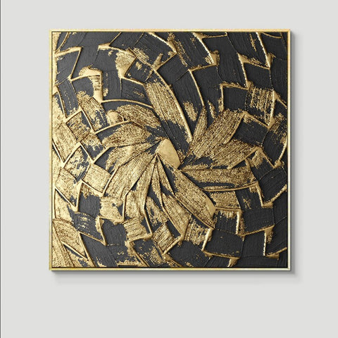 TPFLiving Leinwandbild Kunstdruck - Nordic Art Abstrakte Quatrate in Gold und Schwarz - OHNE Rahmen - Bilder Wohnzimmer - Modell TPFL-LW-66-MO