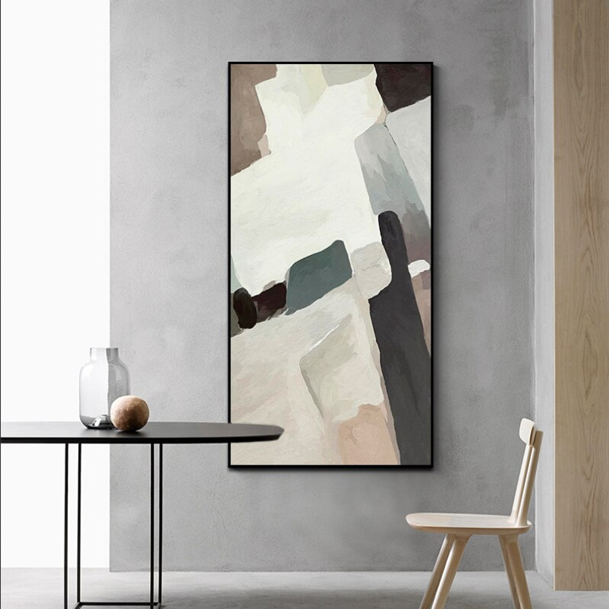 TPFLiving Leinwandbild Kunstdruck - Nordic Art Abstrakte Motive in Grau, Weiß, Schwarz und Beige - OHNE Rahmen - Bilder Wohnzimmer - Modell TPFL-LW-69-MA