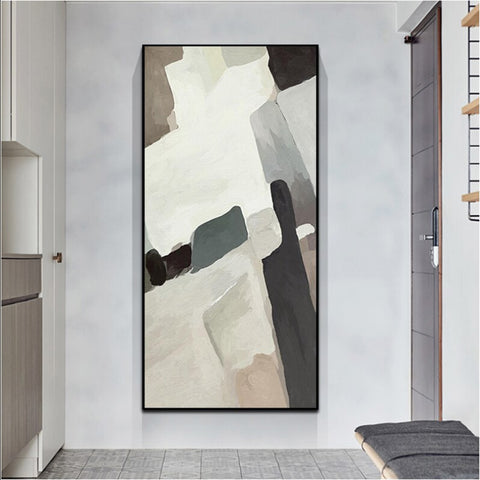 TPFLiving Leinwandbild Kunstdruck - Nordic Art Abstrakte Motive in Grau, Weiß, Schwarz und Beige - OHNE Rahmen - Bilder Wohnzimmer - Modell TPFL-LW-69-MA