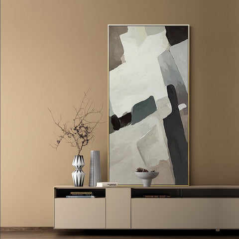 TPFLiving Leinwandbild Kunstdruck - Nordic Art Abstrakte Motive in Grau, Weiß, Schwarz und Beige - OHNE Rahmen - Bilder Wohnzimmer - Modell TPFL-LW-69-MA