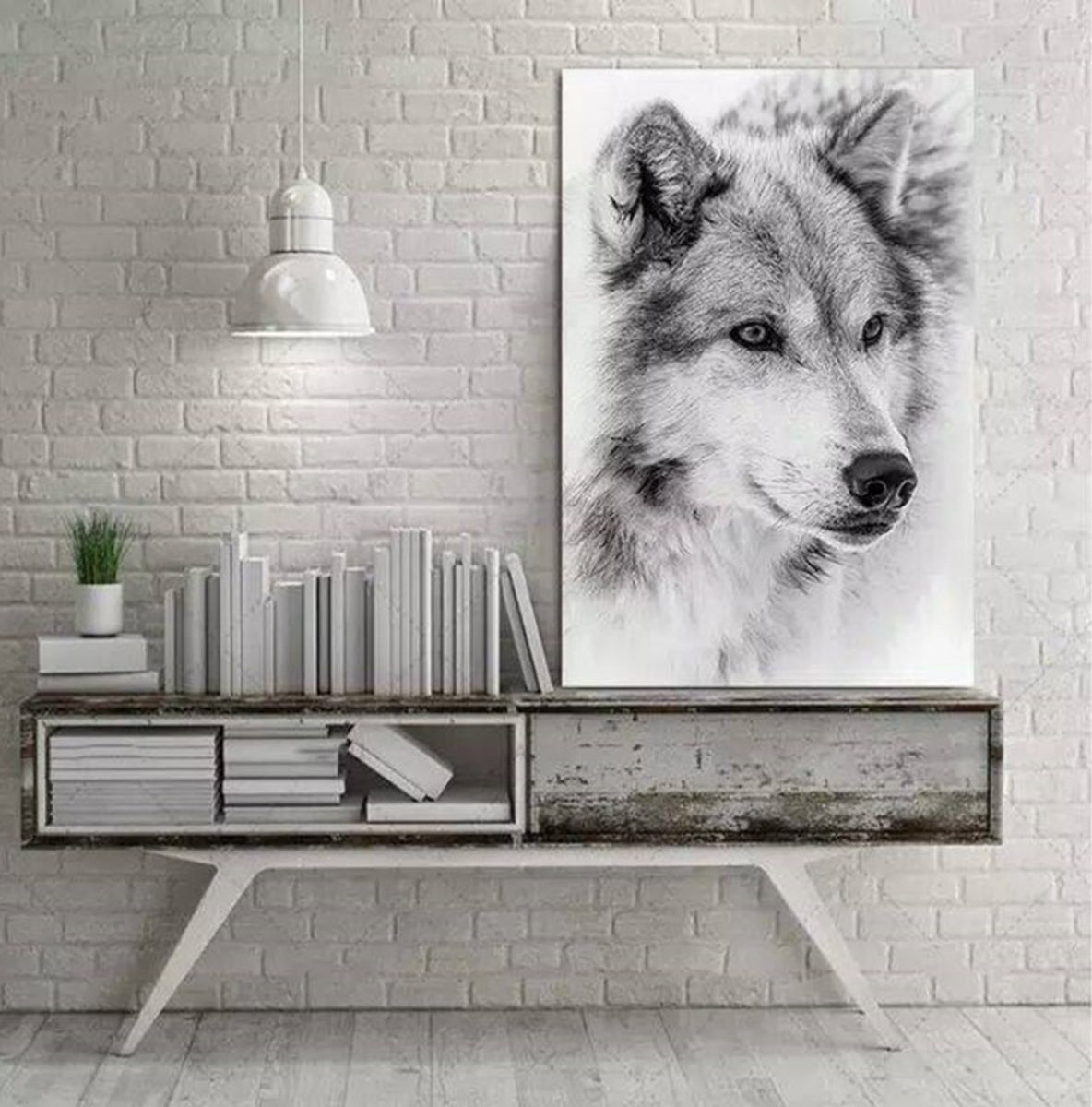 TPFLiving Poster Leinwand / Wolf Portrait in schwarz und weiß / Motiv in verschiedenen Größen - OHNE Rahmen - Modell FB847