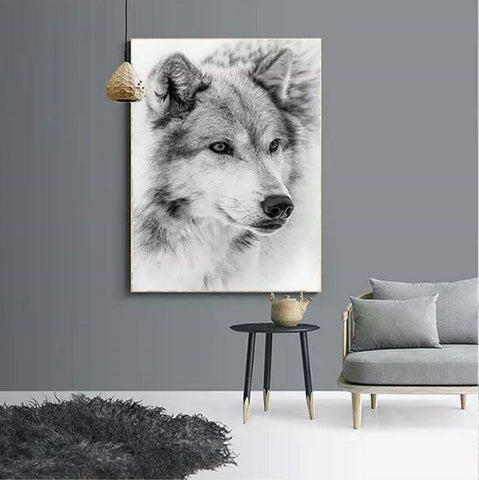 TPFLiving Poster Leinwand / Wolf Portrait in schwarz und weiß / Motiv in verschiedenen Größen - OHNE Rahmen - Modell FB847