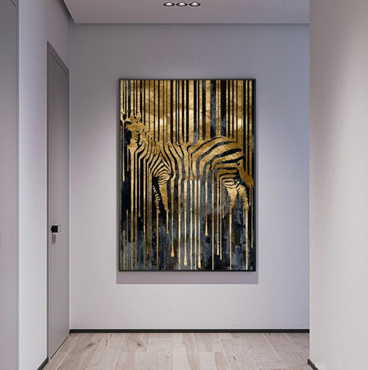 TPFLiving Poster Leinwand / Abstraktes Zebra in Gold und Schwarz / Verschiedene Größen - OHNE Rahmen - Modell FB491