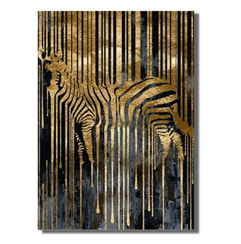 TPFLiving Poster Leinwand / Abstraktes Zebra in Gold und Schwarz / Verschiedene Größen - OHNE Rahmen - Modell FB491