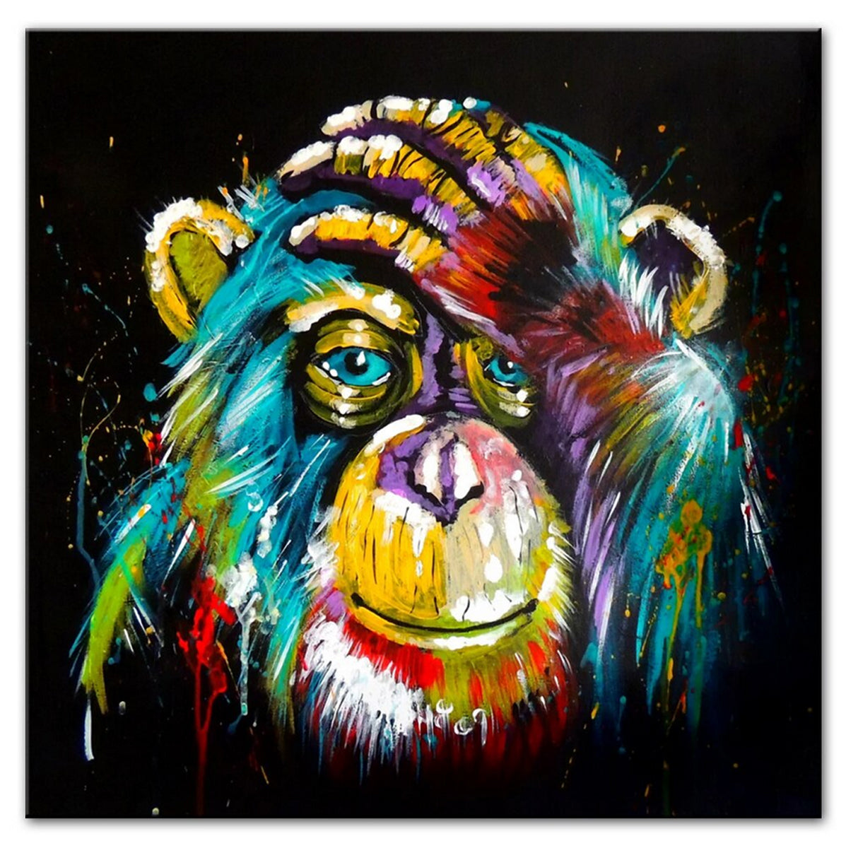 TPFLiving Poster Leinwand / Grafitti Art - Bunter, denkender Affe / Verschiedene Größen - OHNE Rahmen - Modell FB356