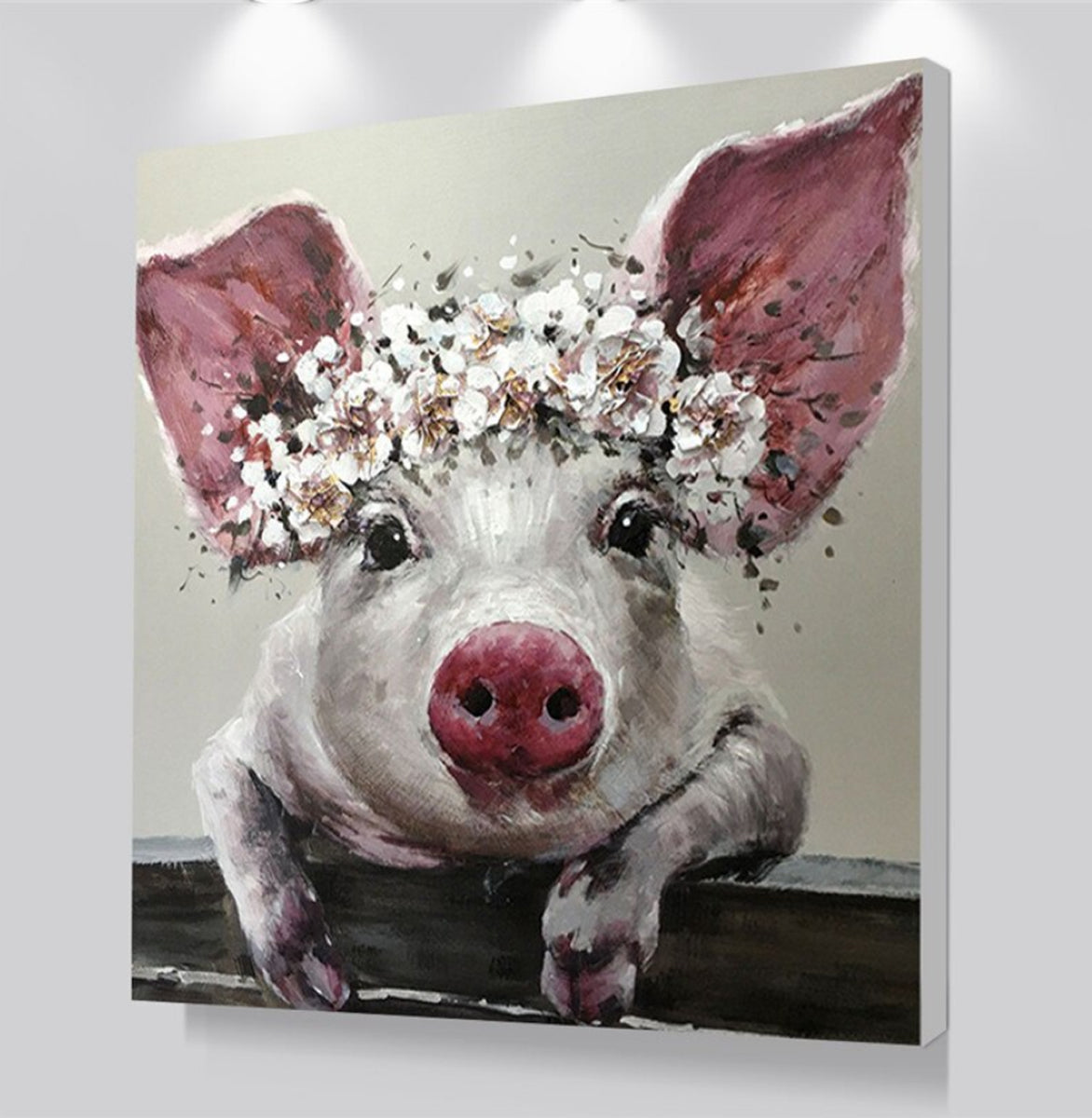 TPFLiving Poster Leinwand / Nettes Schwein mit Blumen auf dem Kopf / Verschiedene Größen - OHNE Rahmen - Modell JB965