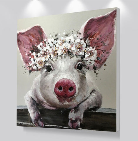 TPFLiving Poster Leinwand / Nettes Schwein mit Blumen auf dem Kopf / Verschiedene Größen - OHNE Rahmen - Modell JB965