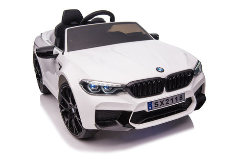 TPFLiving Elektro-Kinderauto BMW M5 weiss - Kinderauto - Elektroauto - Ledersitz und Sicherheitsgurt