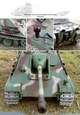 TPFLiving RC-Panzer Jagdpanther 7-0 Pro RC Panzer ferngesteuert - Panzer mit Schussfunktion, Stahlgetriebe, Kettenantrieb und Einzelradaufhängung - Rauch und Sound - Maßstab: 1:16