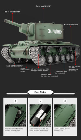 TPFLiving RC-Panzer Russischer KV-2 7-0 Pro RC Panzer ferngesteuert - Panzer mit Schussfunktion, Stahlgetriebe, Kettenantrieb und Einzelradaufhängung - Rauch und Sound - Maßstab: 1:16