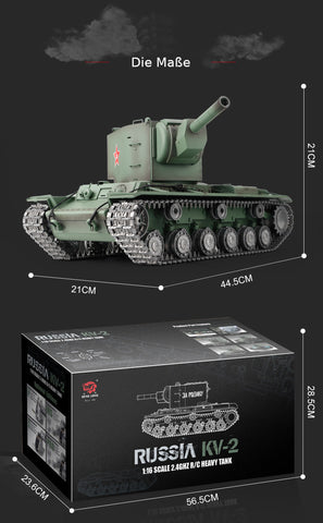 TPFLiving RC-Panzer Russischer KV-2 7-0 Pro RC Panzer ferngesteuert - Panzer mit Schussfunktion, Stahlgetriebe, Kettenantrieb und Einzelradaufhängung - Rauch und Sound - Maßstab: 1:16