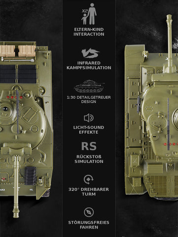 TPFLiving RC-Panzer Panzer Battle 2er Set RC Panzer ferngesteuert - Panzer mit Infrarot Battle-System, Kettenantrieb und Einzelradaufhängung - Maßstab 1:30