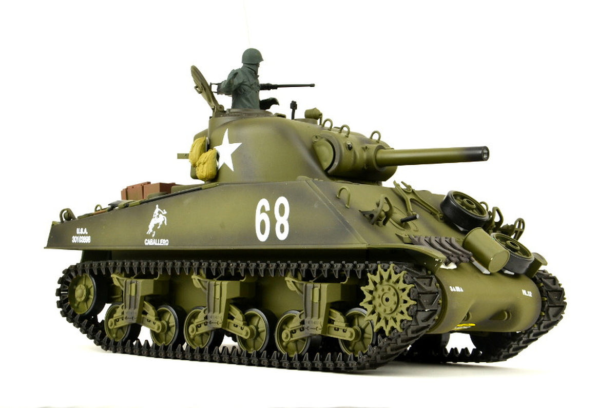 TPFLiving RC-Panzer US M4A3 Sherman 7-0-Pro RC Panzer ferngesteuert - Panzer mit Schussfunktion, Stahlgetriebe und Kettenantrieb - Rauch und Sound - Maßstab: 1:16