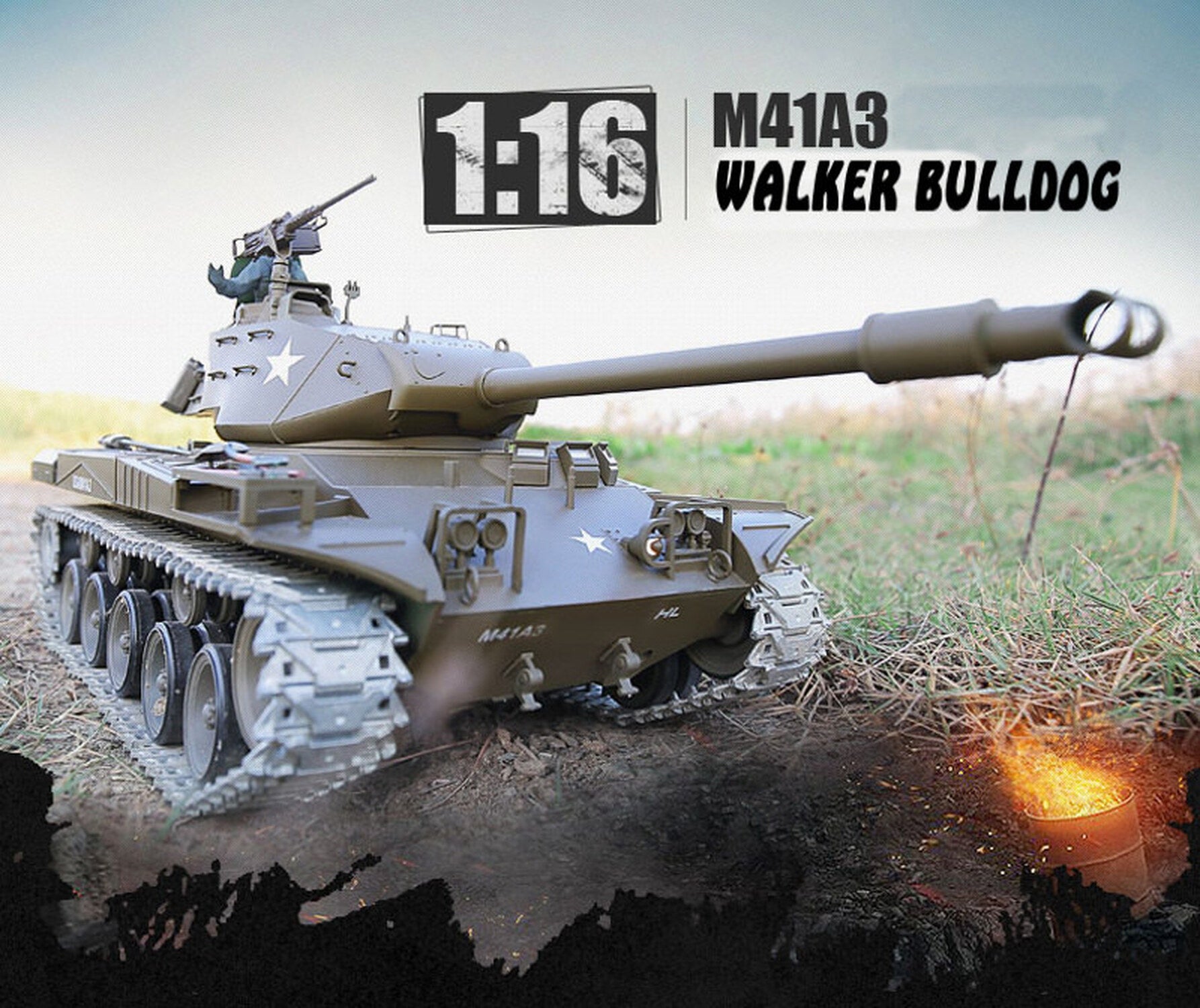 TPFLiving RC-Panzer M41 A3 Walker Bulldog V6.0 Pro mit Schussfunktion - Sound und Rauch - Maßstab: 1:16